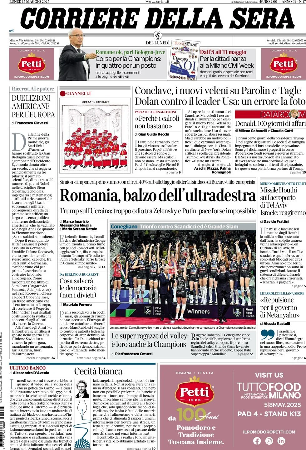 Prima-pagina-corriere-della-sera-edizione-di-oggi-05-05-2025