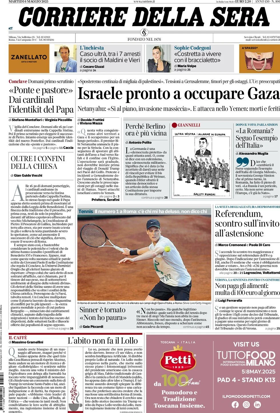 Prima-pagina-corriere-della-sera-edizione-di-oggi-06-05-2025