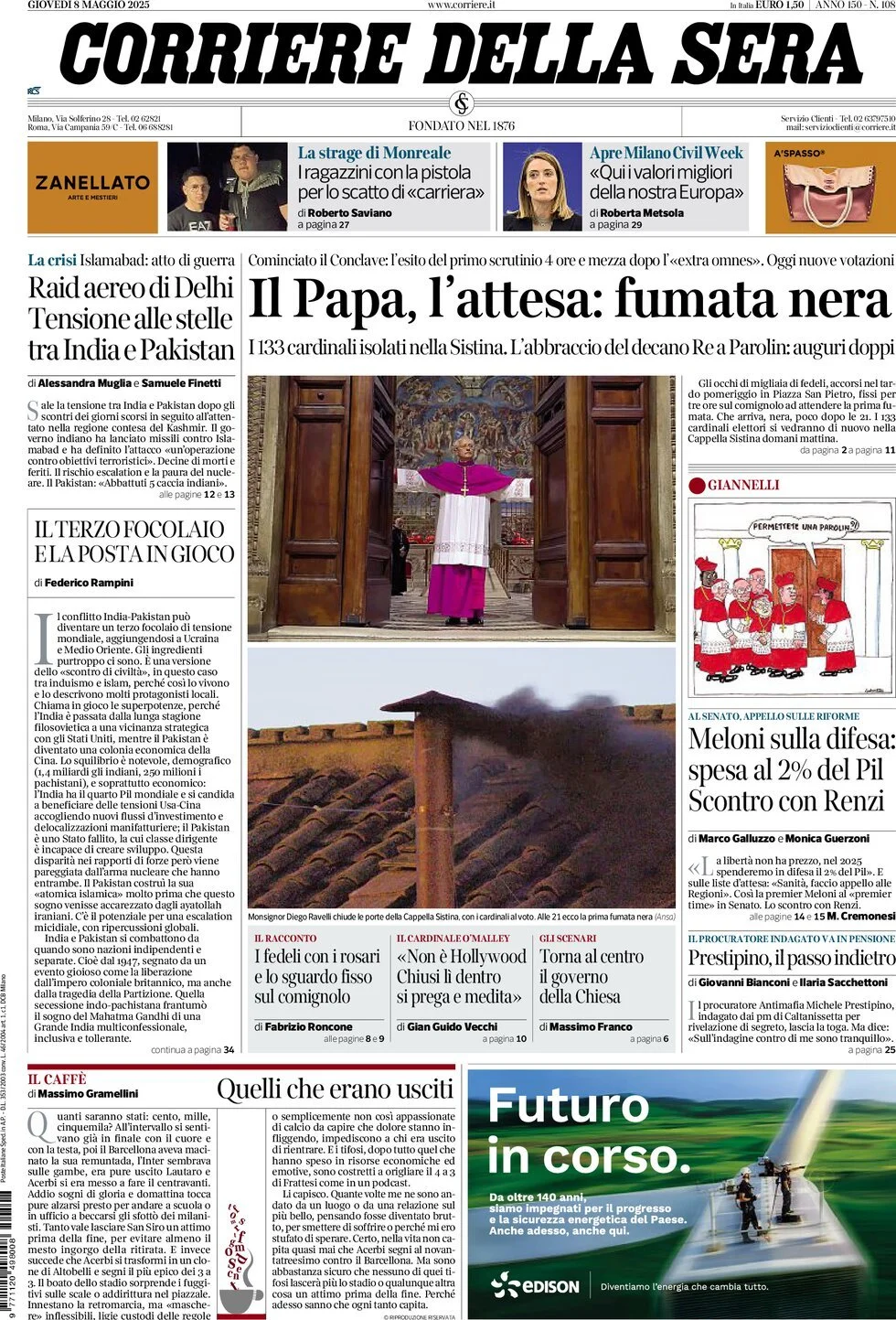 Prima-pagina-corriere-della-sera-edizione-di-oggi-08-05-2025