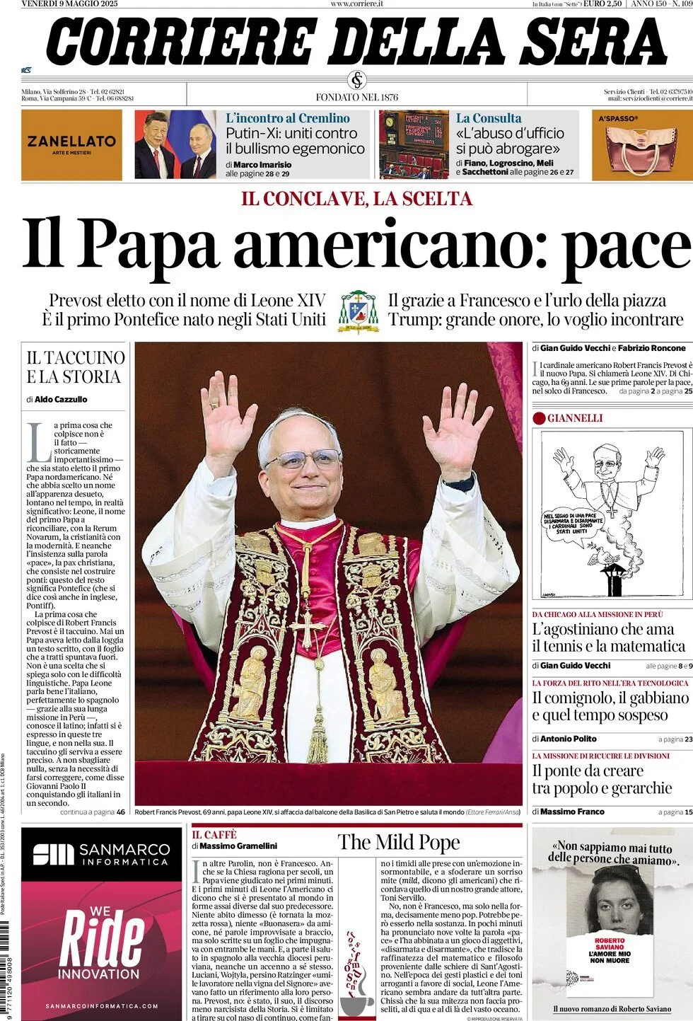 Prima-pagina-corriere-della-sera-edizione-di-oggi-09-05-2025