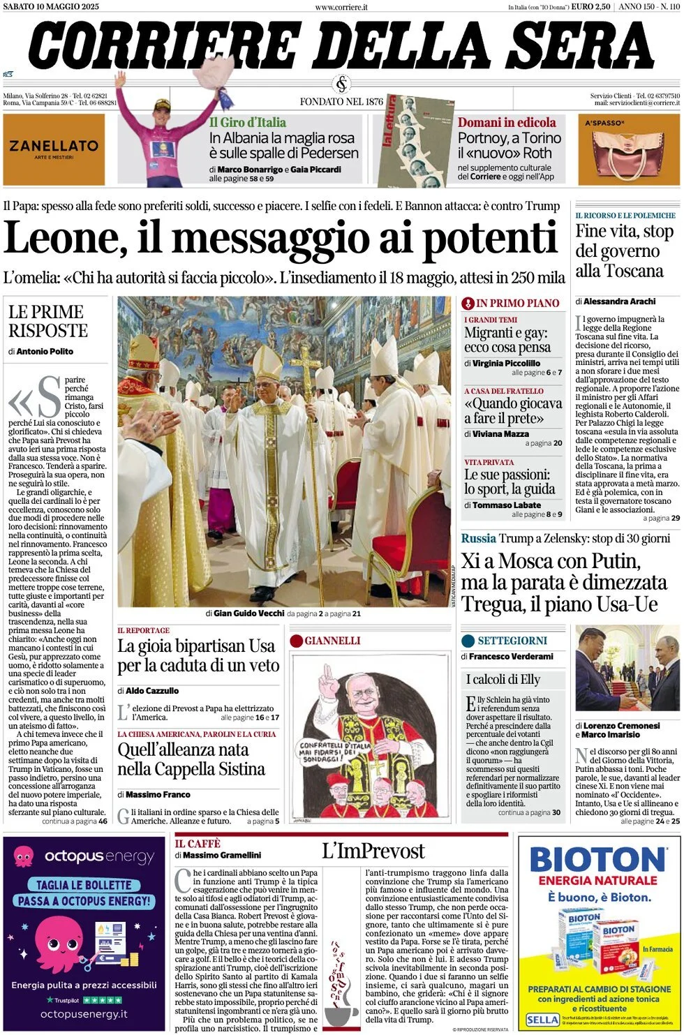 Prima-pagina-corriere-della-sera-edizione-di-oggi-10-05-2025