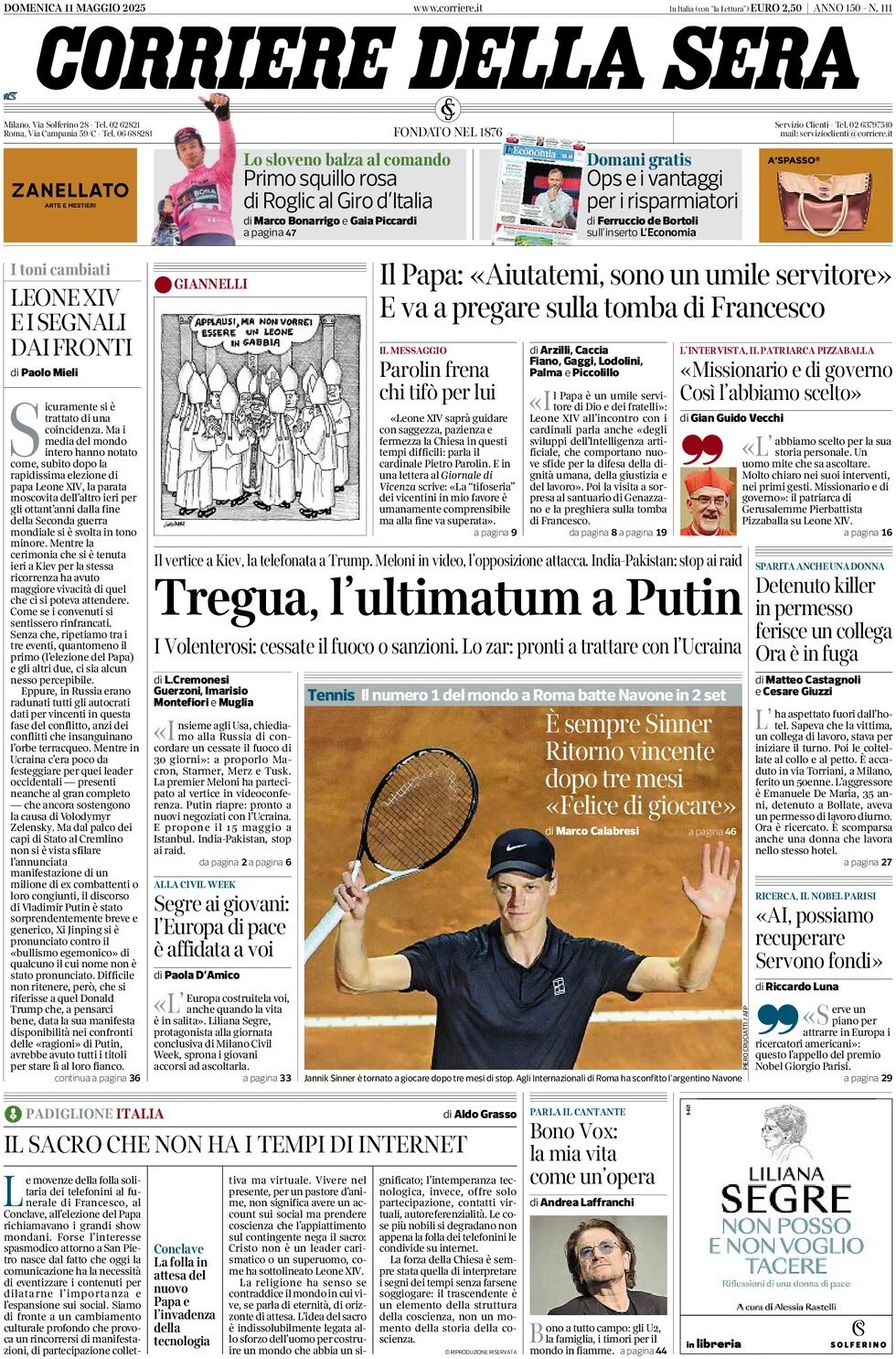 Prima-pagina-corriere-della-sera-edizione-di-oggi-11-05-2025
