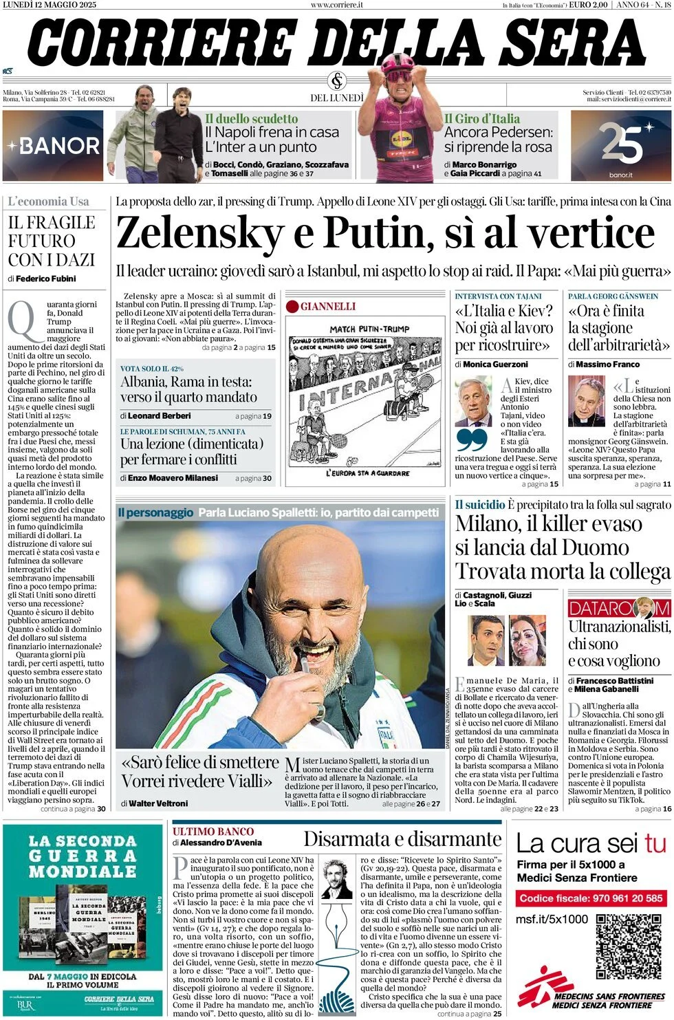 Prima-pagina-corriere-della-sera-edizione-di-oggi-12-05-2025
