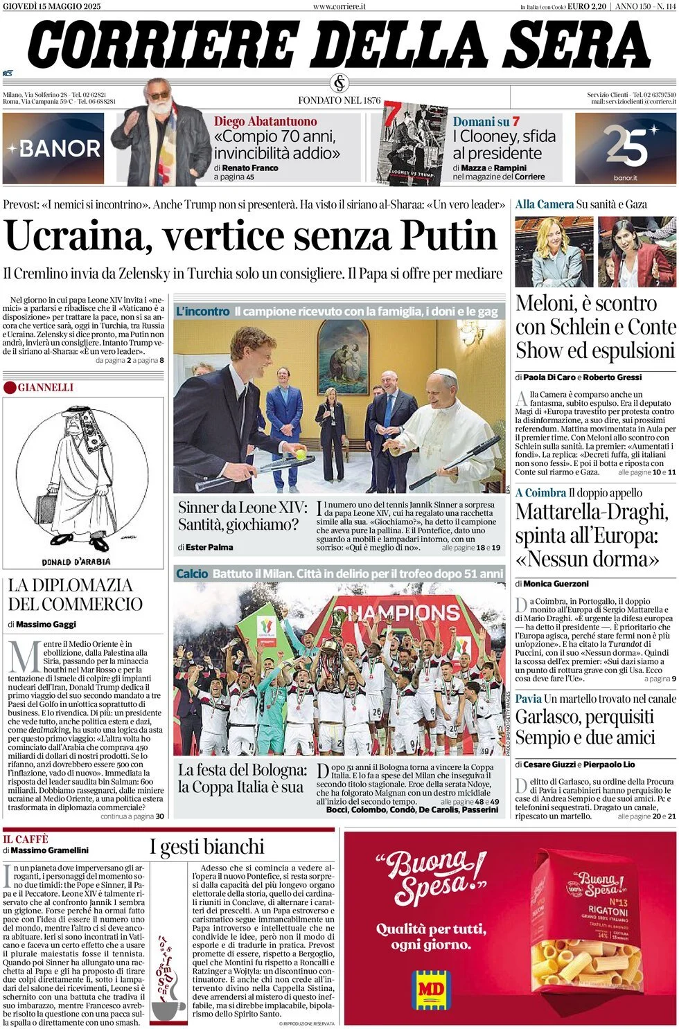 Prima-pagina-corriere-della-sera-edizione-di-oggi-15-05-2025