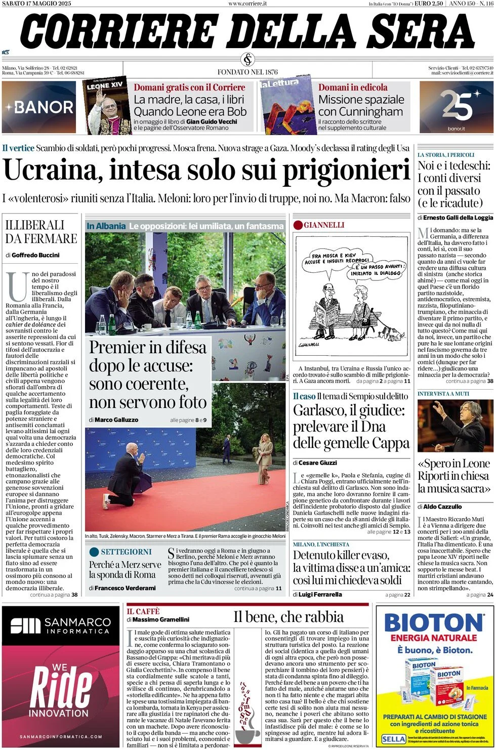 Prima-pagina-corriere-della-sera-edizione-di-oggi-17-05-2025