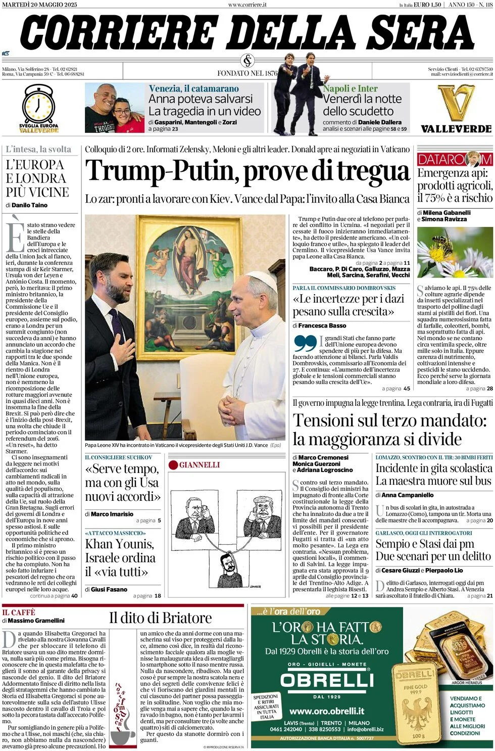Prima-pagina-corriere-della-sera-edizione-di-oggi-20-05-2025