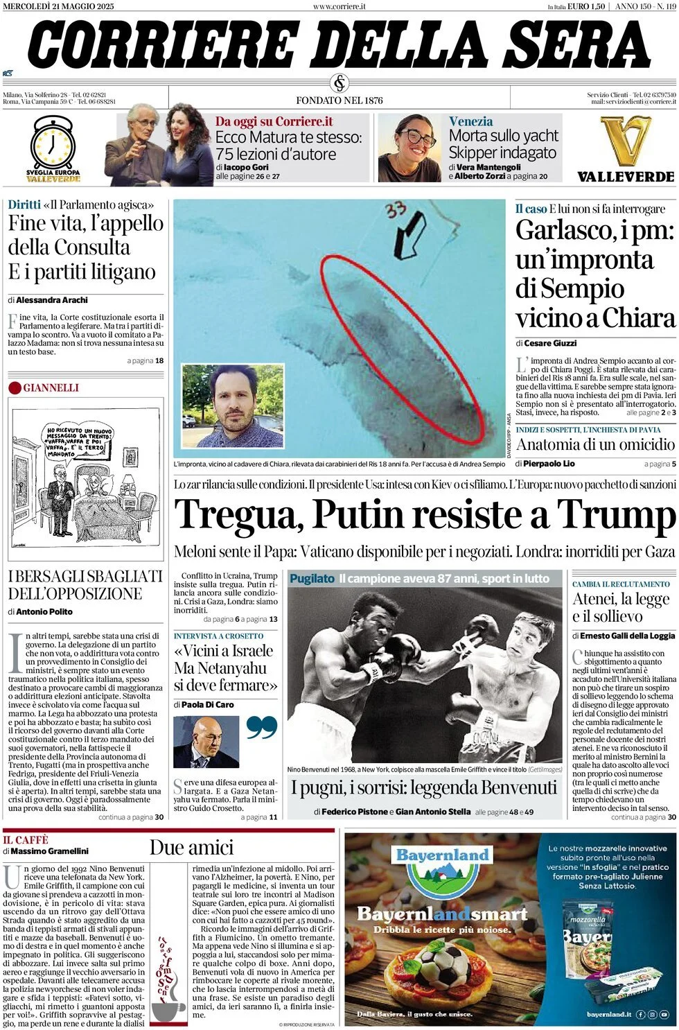Prima-pagina-corriere-della-sera-edizione-di-oggi-21-05-2025