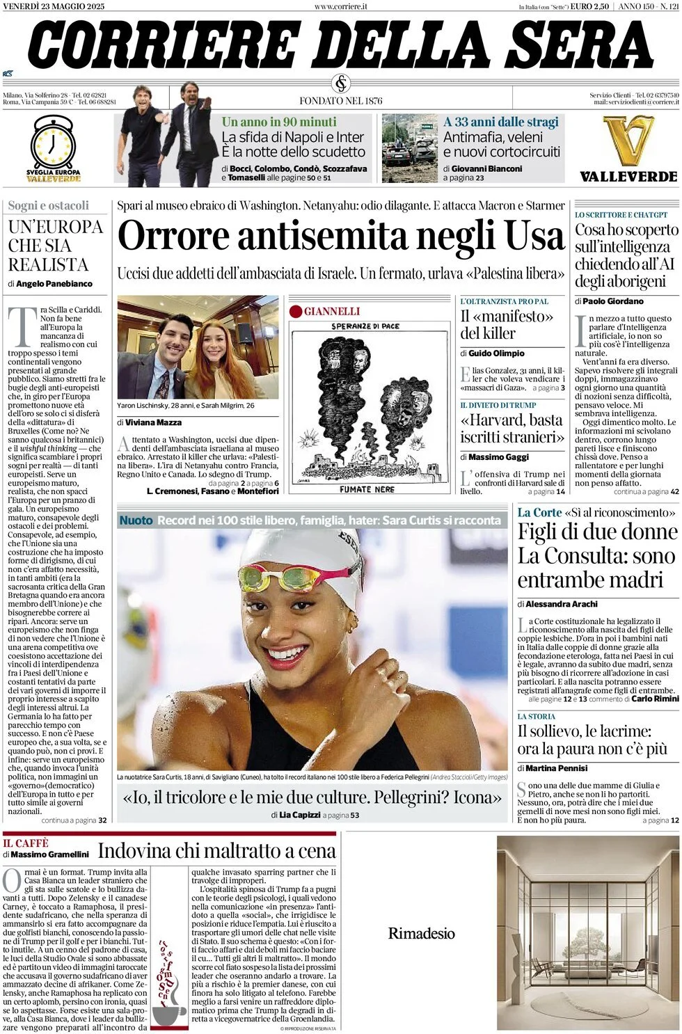 Prima-pagina-corriere-della-sera-edizione-di-oggi-23-05-2025