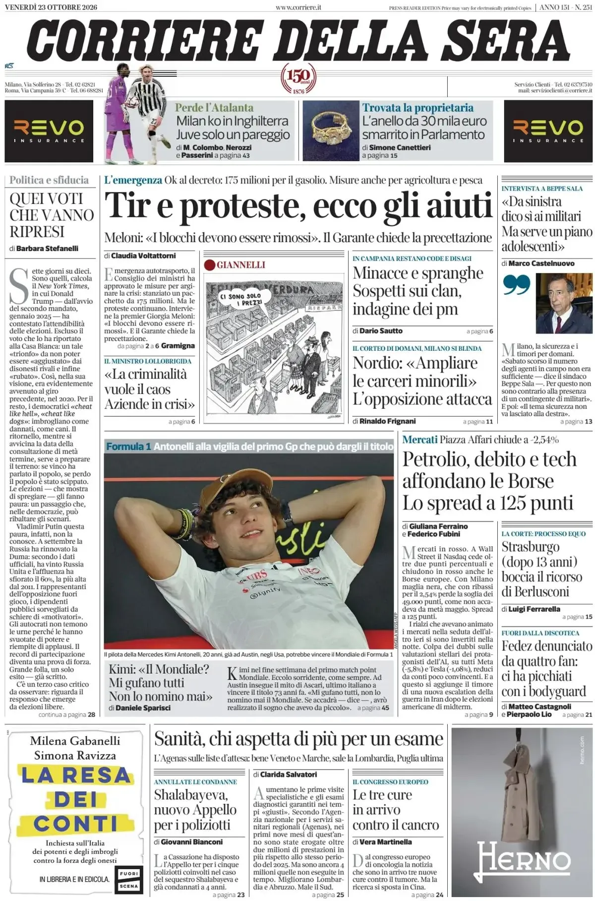 Prima-pagina-corriere-della-sera-edizione-di-oggi-23-10-2026