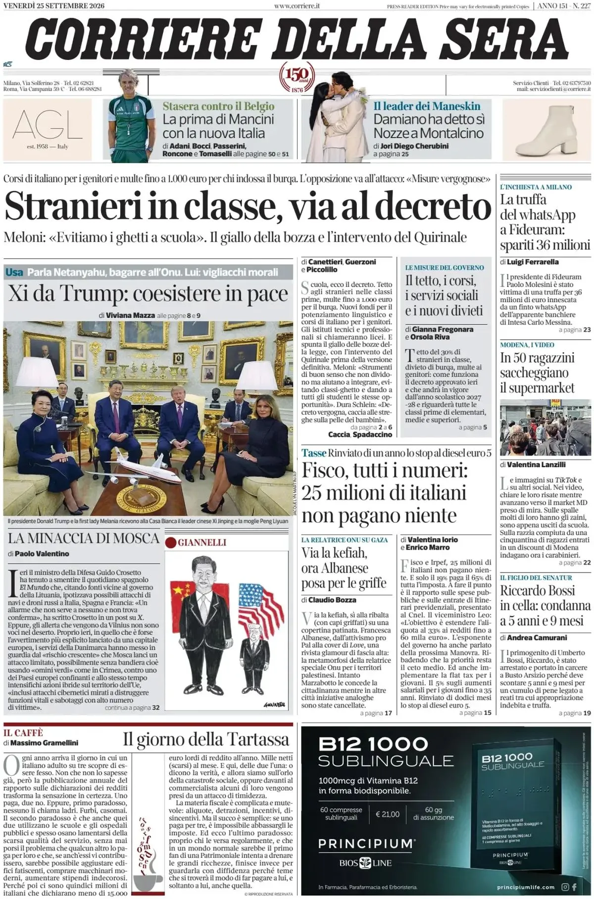 Prima-pagina-corriere-della-sera-edizione-di-oggi-25-09-2026