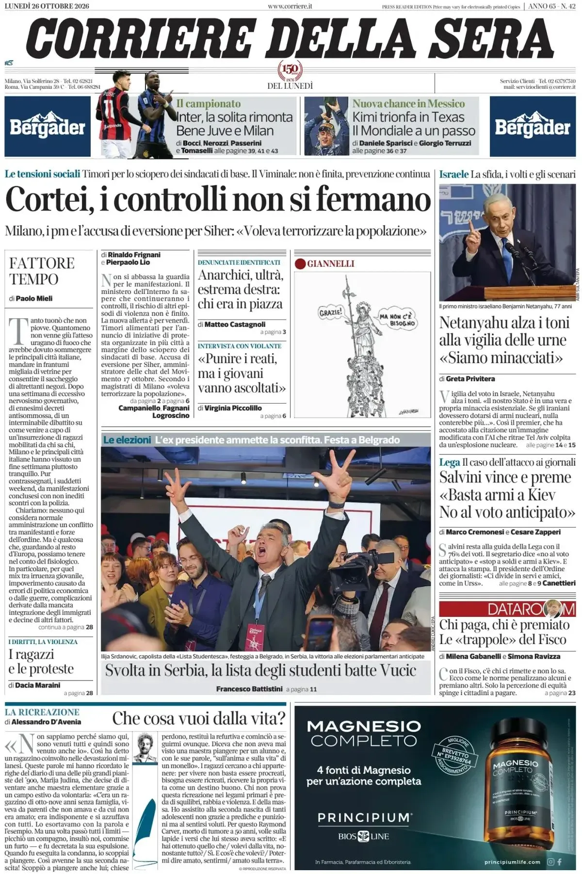 Prima-pagina-corriere-della-sera-edizione-di-oggi-26-10-2026