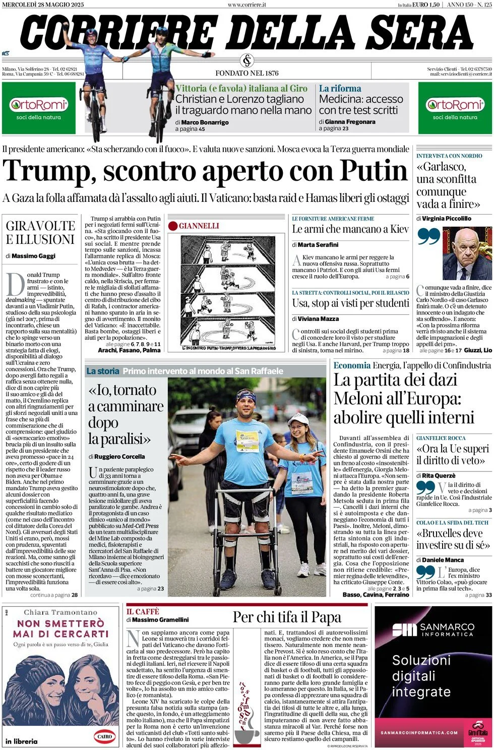 Prima-pagina-corriere-della-sera-edizione-di-oggi-28-05-2025