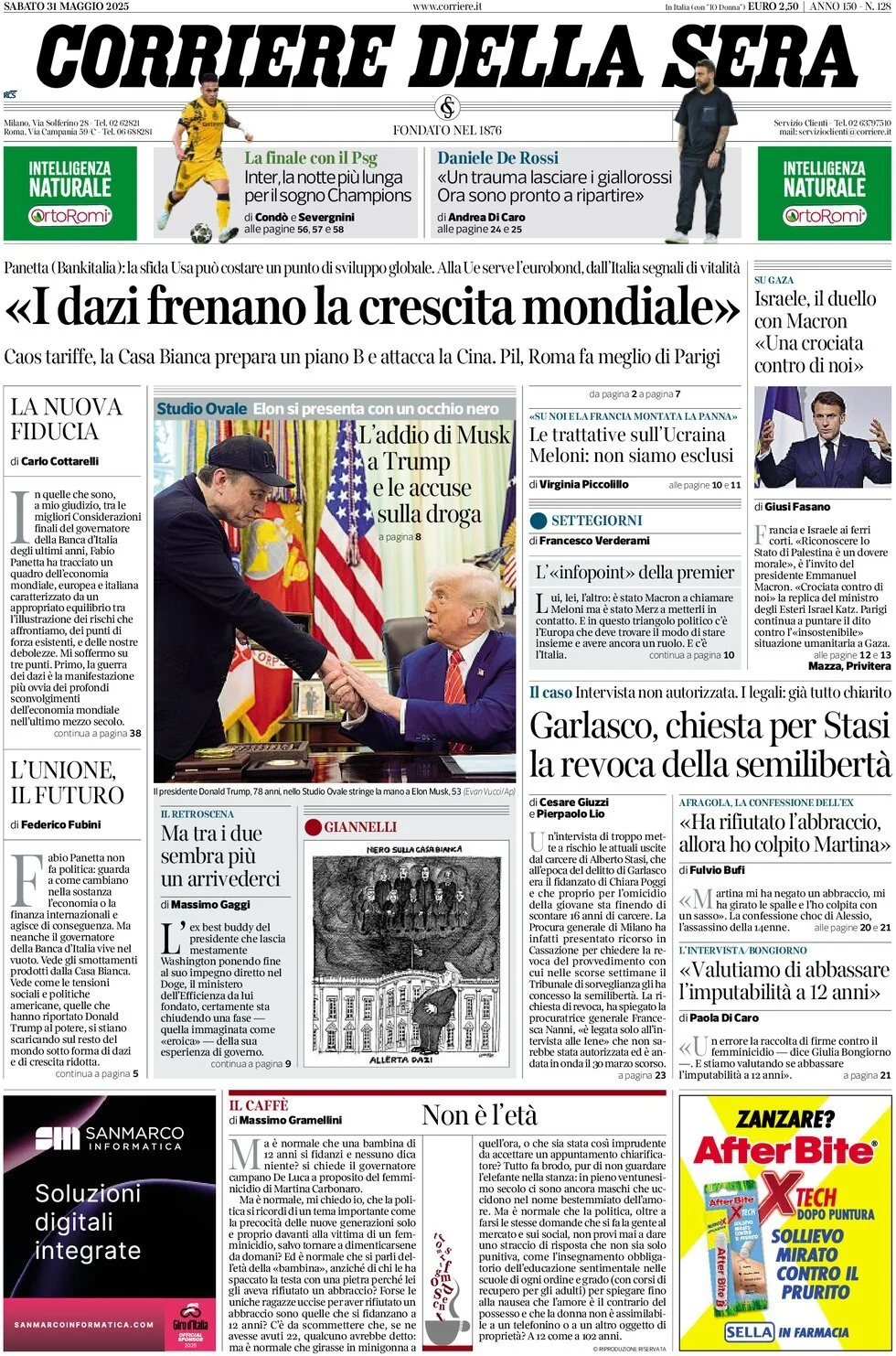 Prima-pagina-corriere-della-sera-edizione-di-oggi-31-05-2025