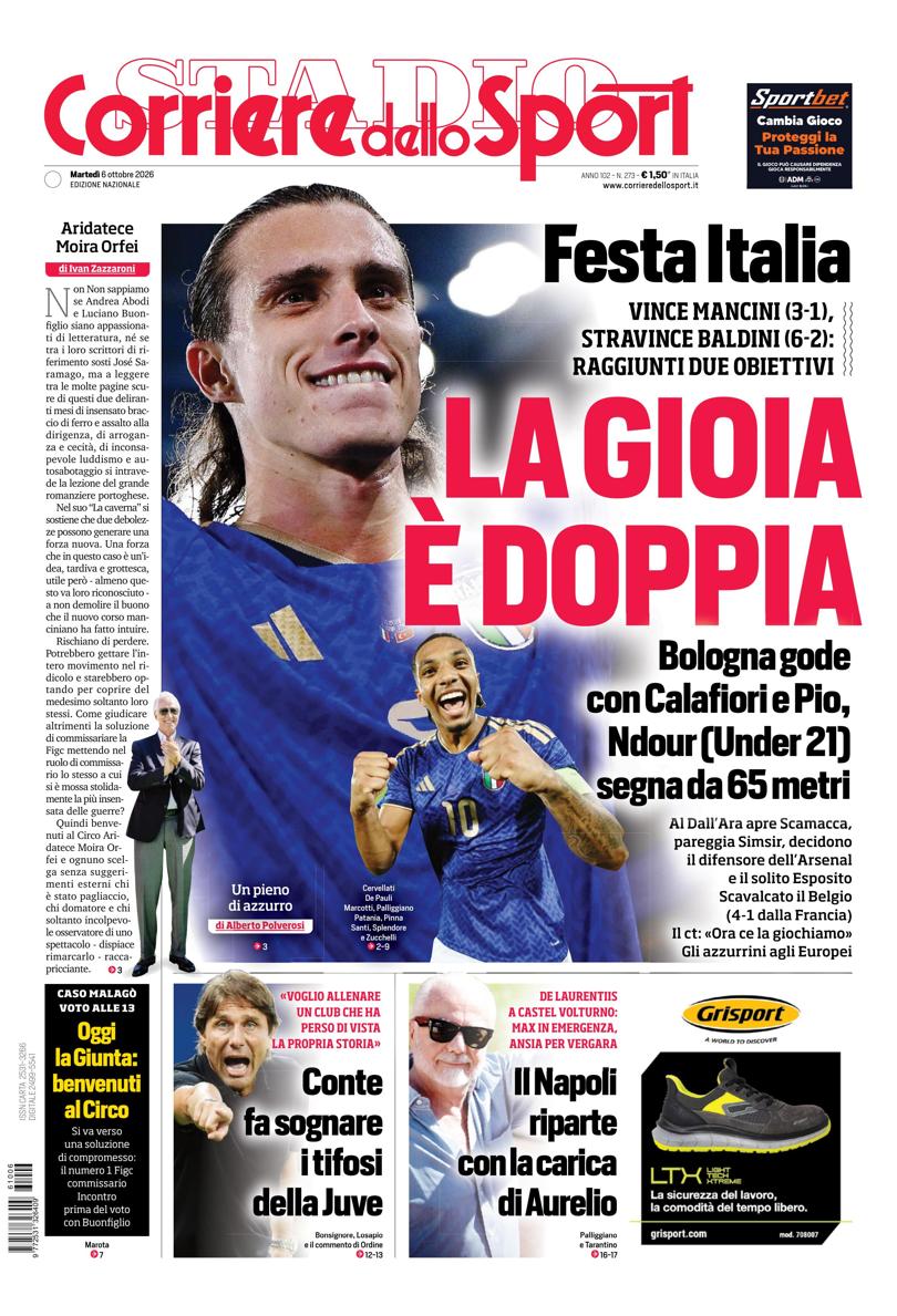 Prima-pagina-corriere-dello-sport-edizione-di-oggi-06-10-2026