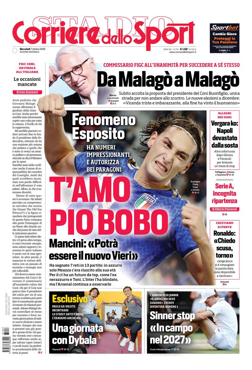 Prima-pagina-corriere-dello-sport-edizione-di-oggi-07-10-2026