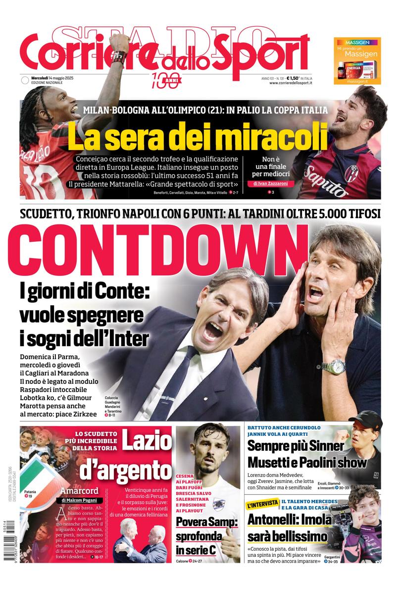 Prima-pagina-corriere-dello-sport-edizione-di-oggi-14-05-2025