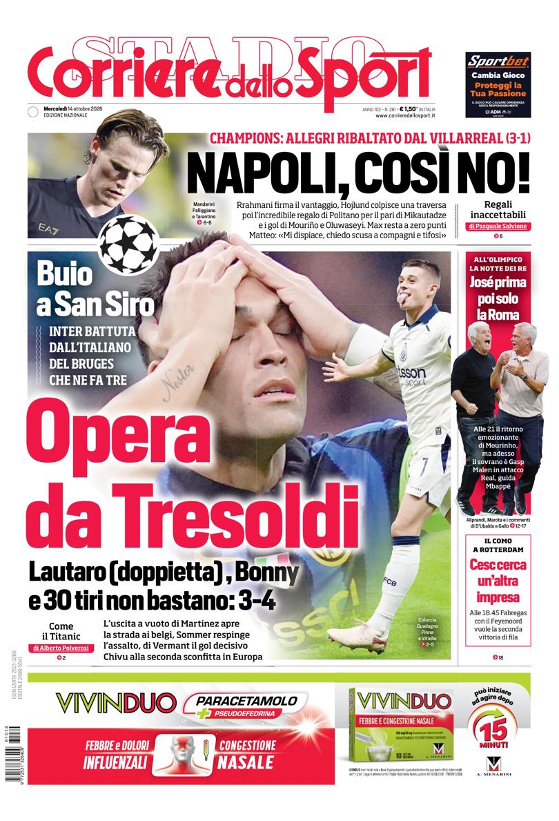 Prima-pagina-corriere-dello-sport-edizione-di-oggi-14-10-2026