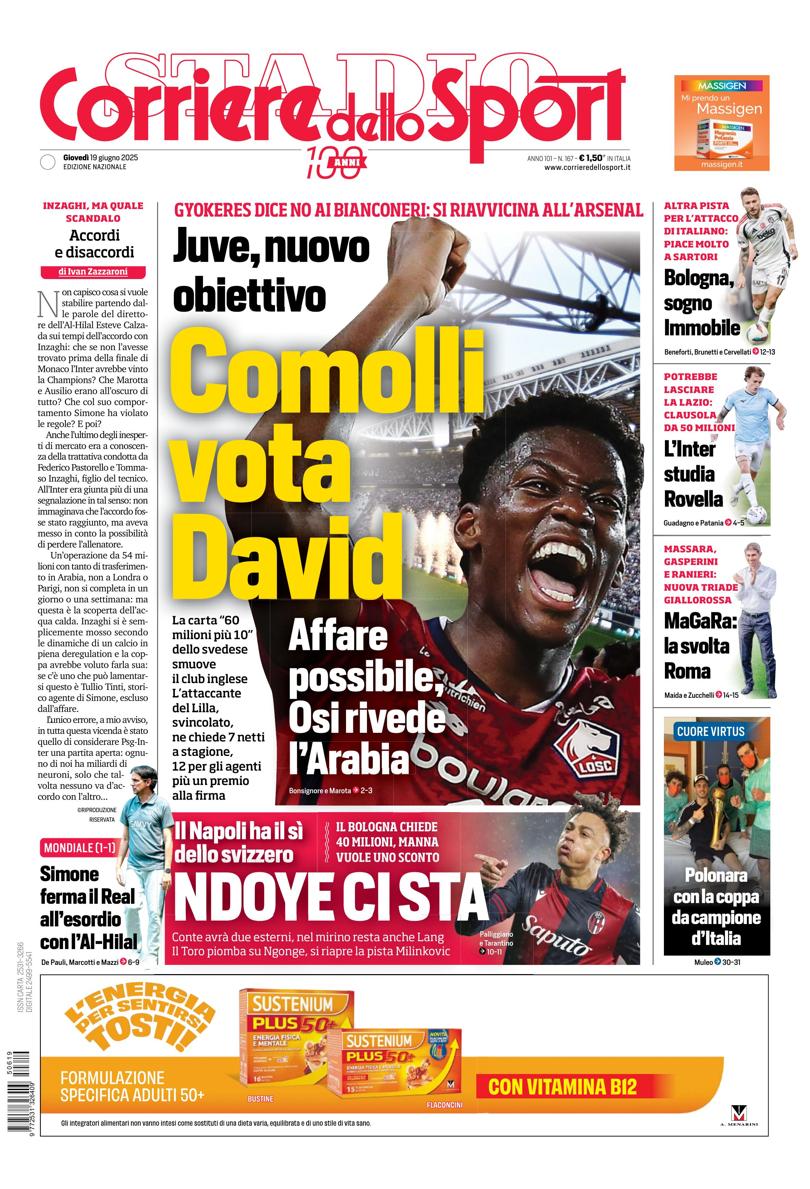 Prima-pagina-corriere-dello-sport-edizione-di-oggi-19-06-2025