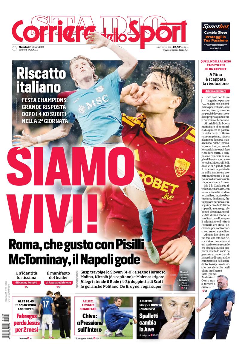 Prima-pagina-corriere-dello-sport-edizione-di-oggi-21-10-2026