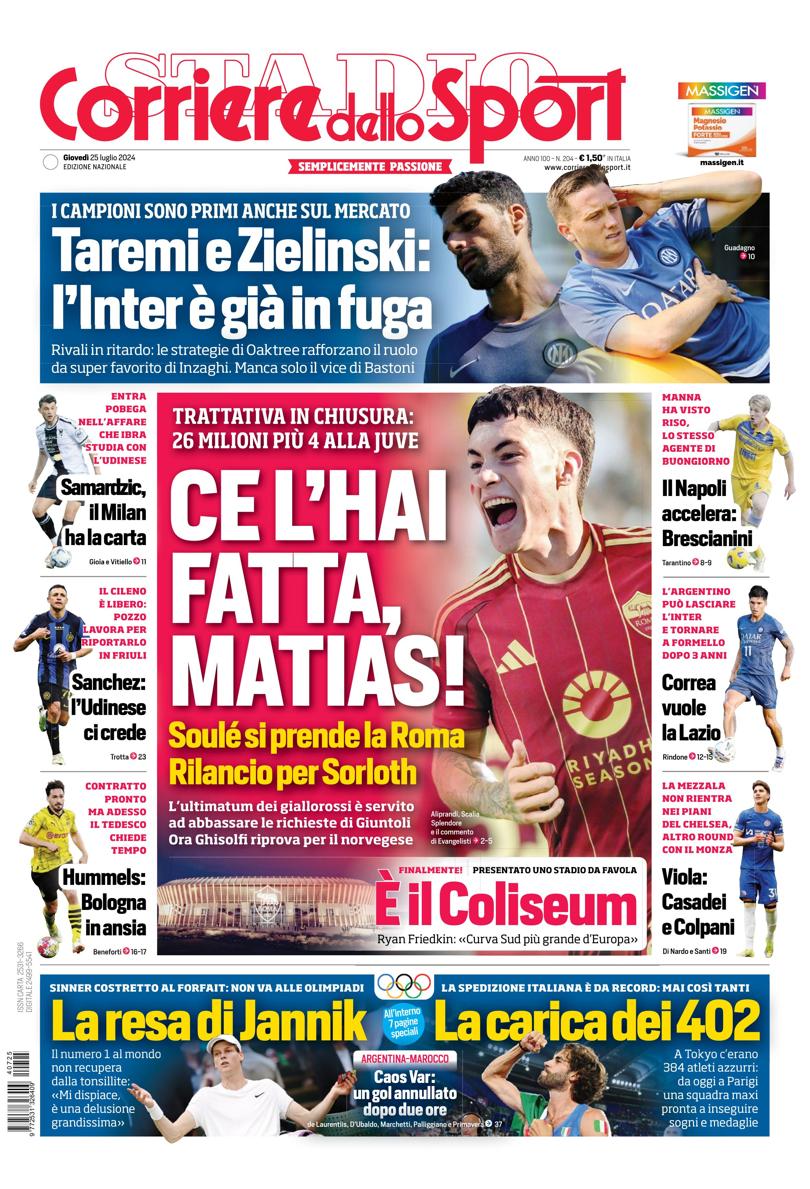 Prima-pagina-corriere-dello-sport-edizione-di-oggi-25-07-2024