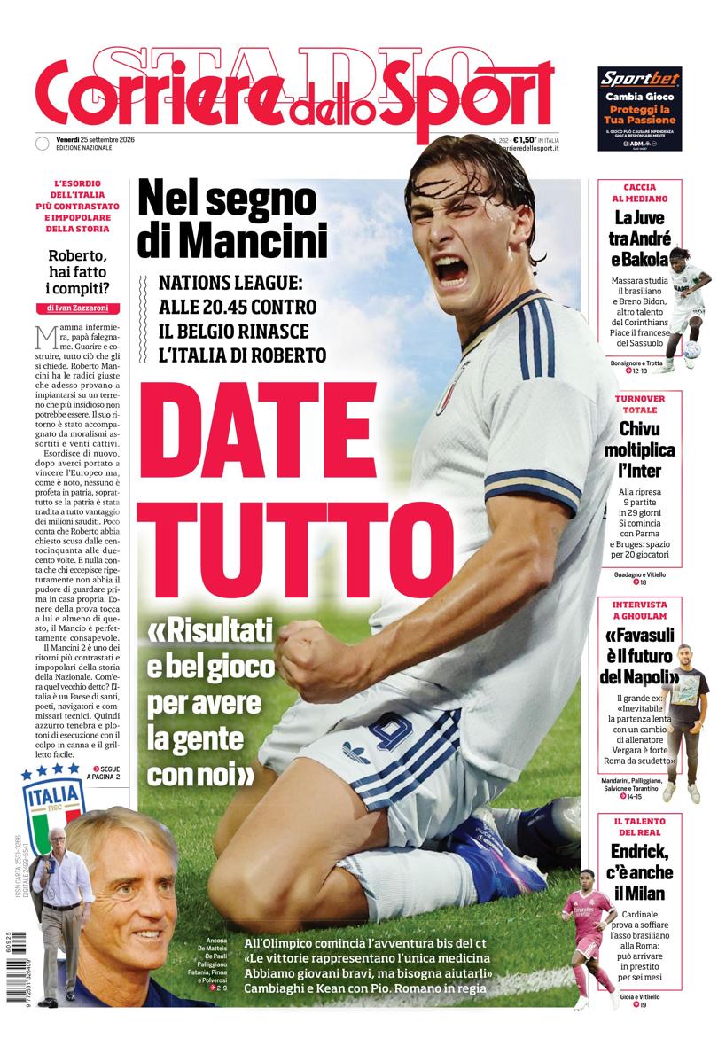 Prima-pagina-corriere-dello-sport-edizione-di-oggi-25-09-2026