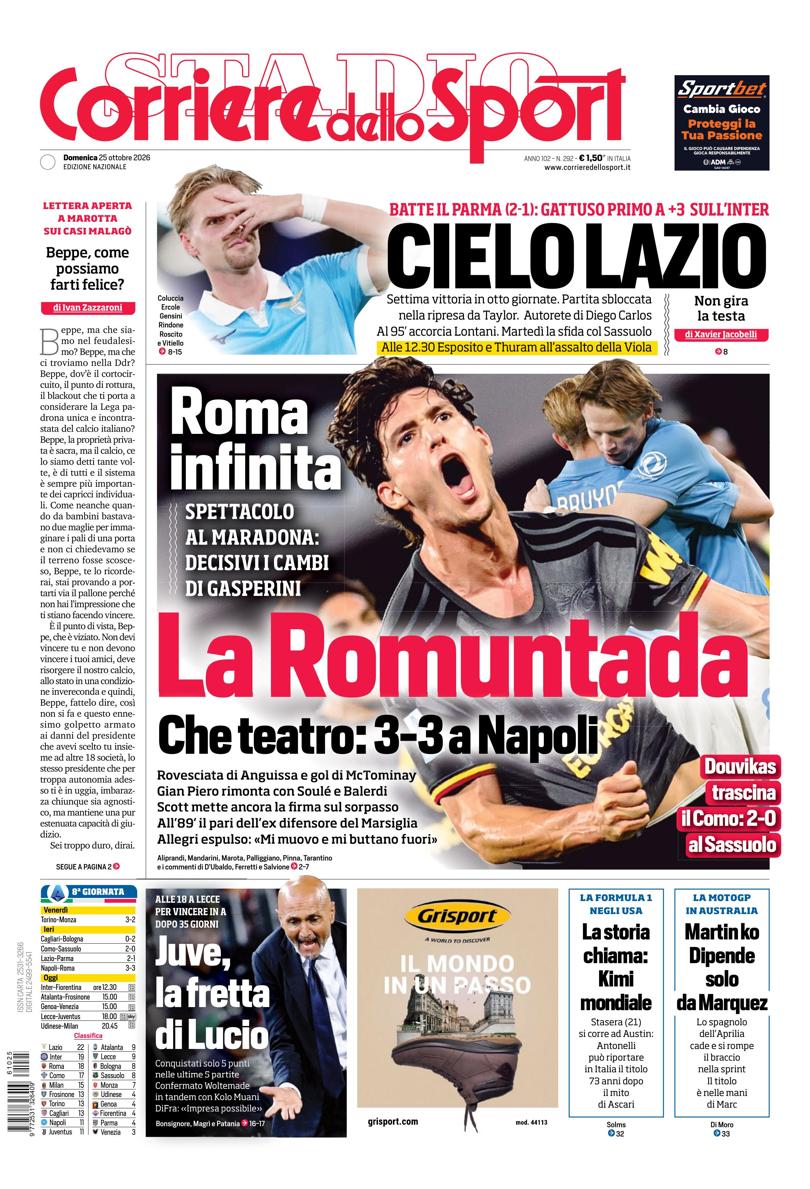 Prima-pagina-corriere-dello-sport-edizione-di-oggi-25-10-2026