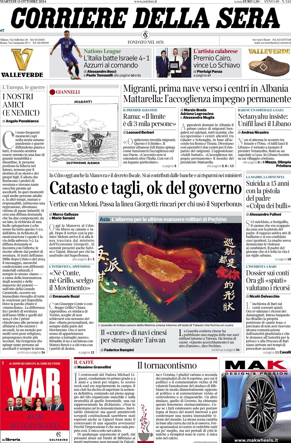 Prima-pagina-del-corriere-della-sera-edizione-di-oggi-15-10-2024