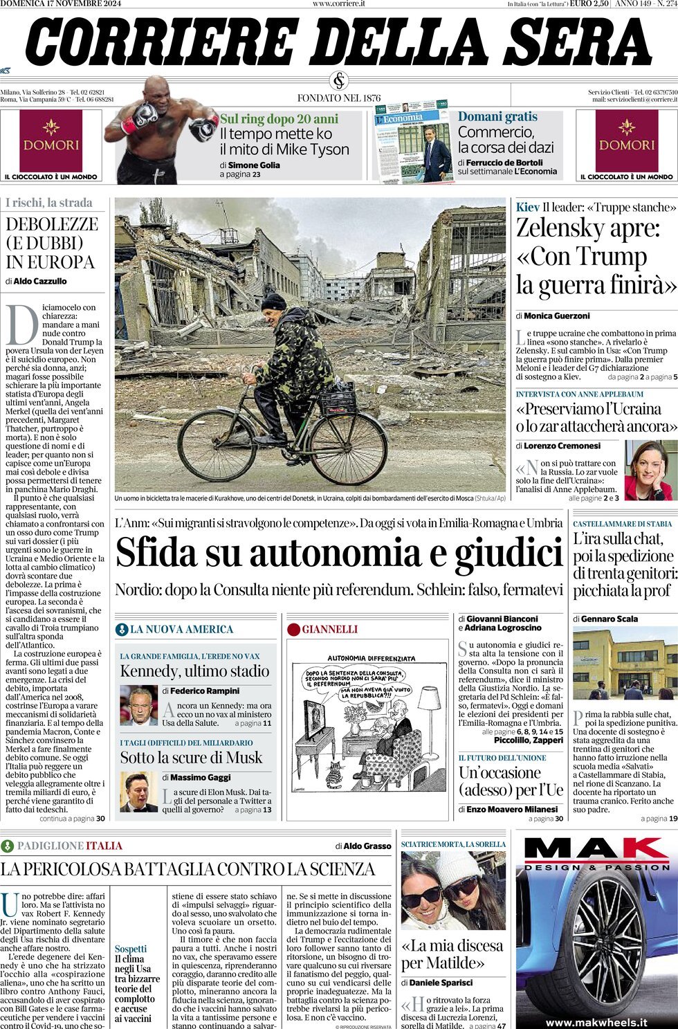 Prima-pagina-del-corriere-della-sera-edizione-di-oggi-17-11-2024