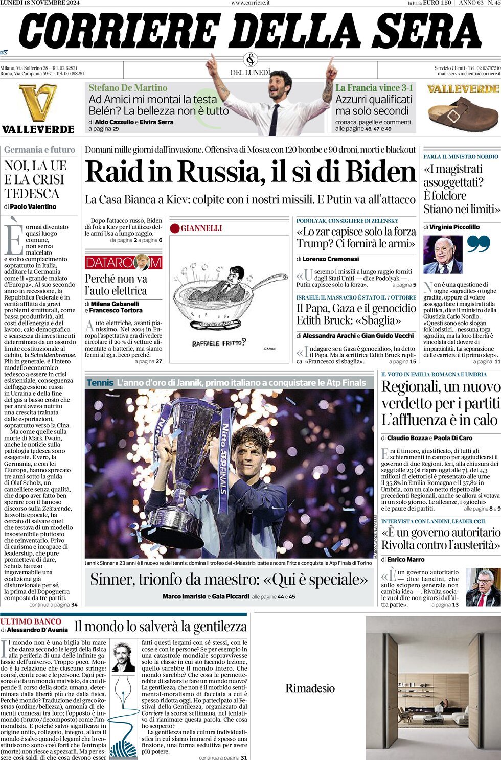 Prima-pagina-del-corriere-della-sera-edizione-di-oggi-18-11-2024