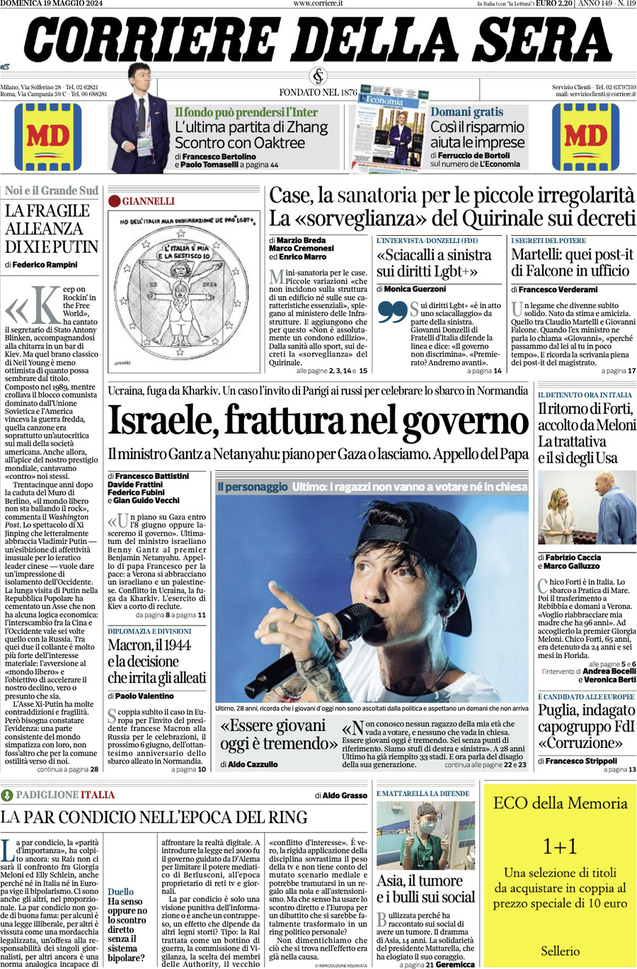 Prima-pagina-del-corriere-della-sera-edizione-di-oggi-19-05-2024