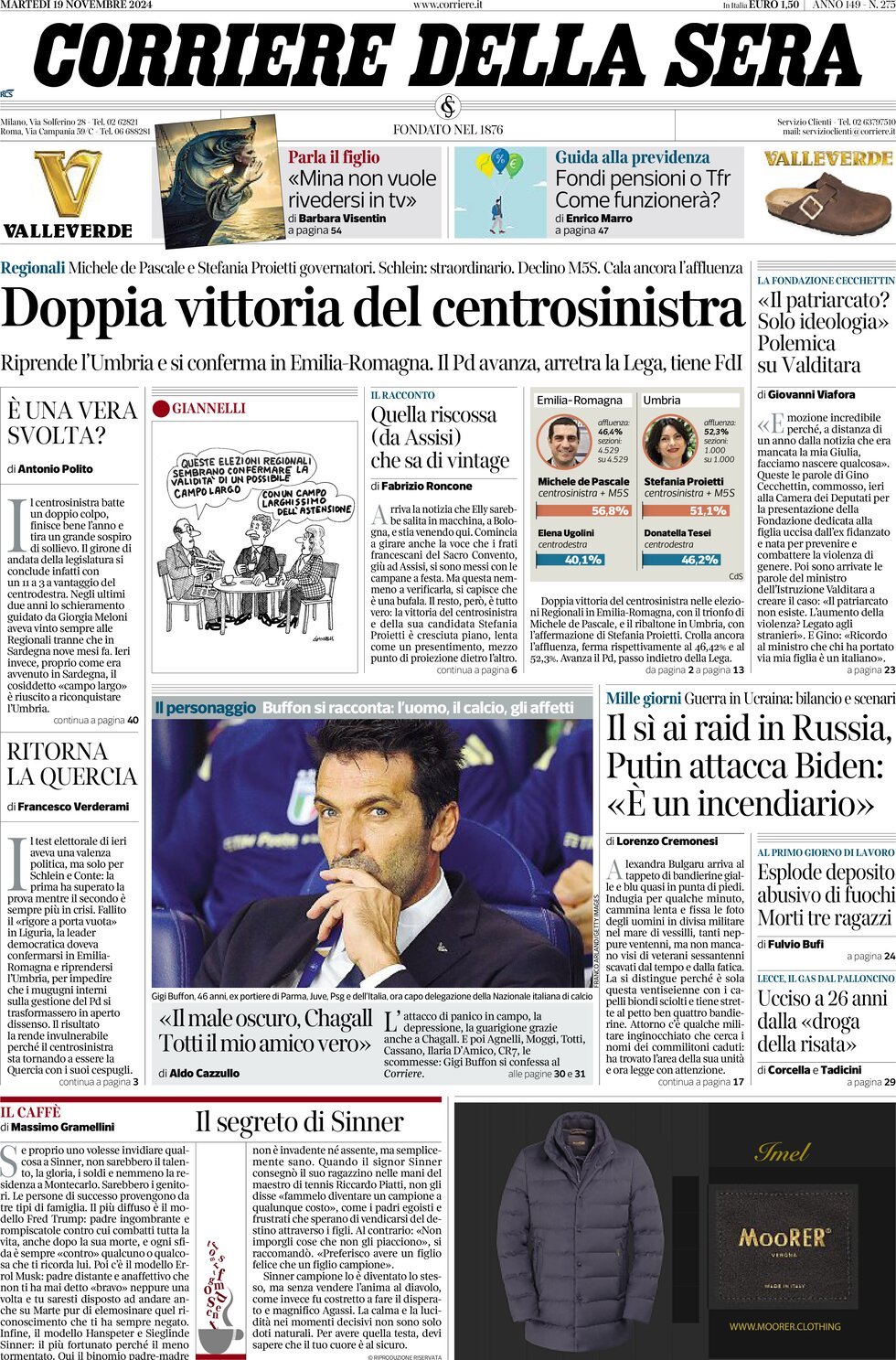 Prima-pagina-del-corriere-della-sera-edizione-di-oggi-19-11-2024