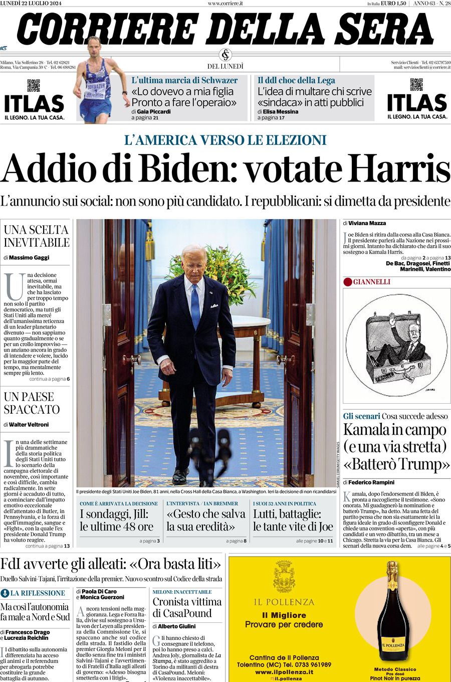 Prima-pagina-del-corriere-della-sera-edizione-di-oggi-22-07-2024