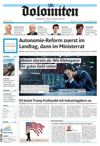 Prima-pagina-dolomiten-del-2025-04-08