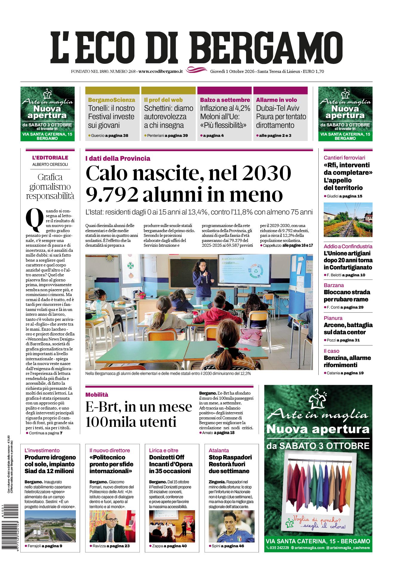 Prima-pagina-eco-di-bergamo-edizione-di-oggi-01-10-2026