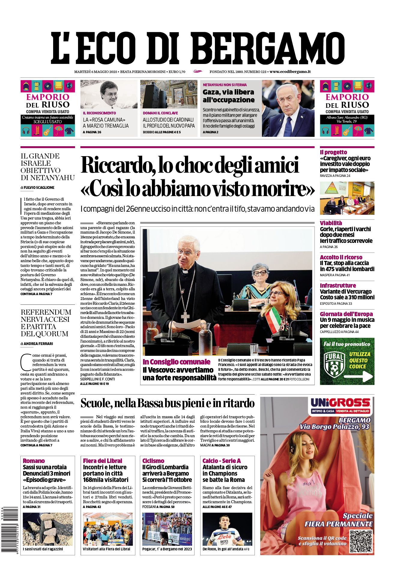 Prima-pagina-eco-di-bergamo-edizione-di-oggi-06-05-2025