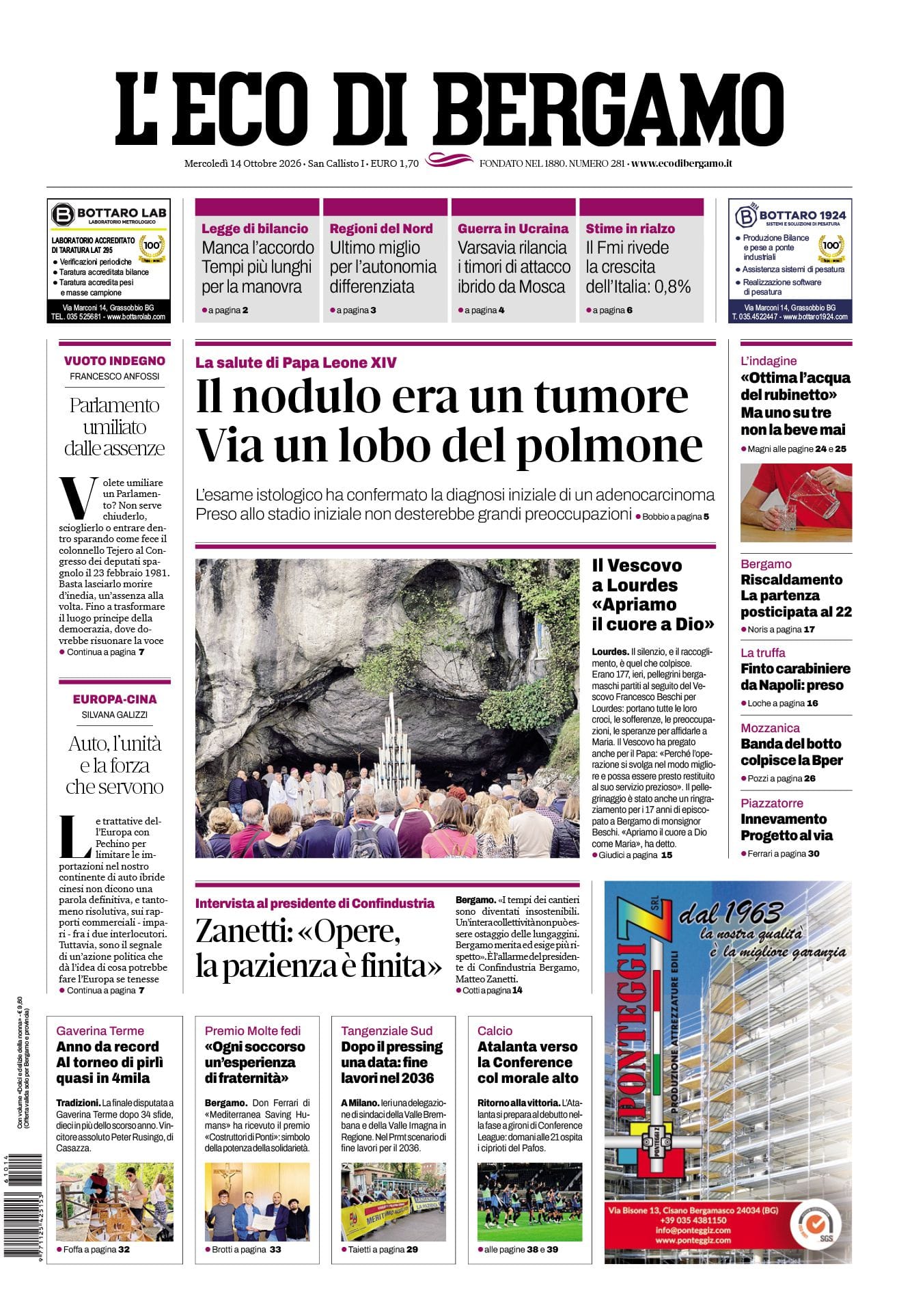 Prima-pagina-eco-di-bergamo-edizione-di-oggi-14-10-2026