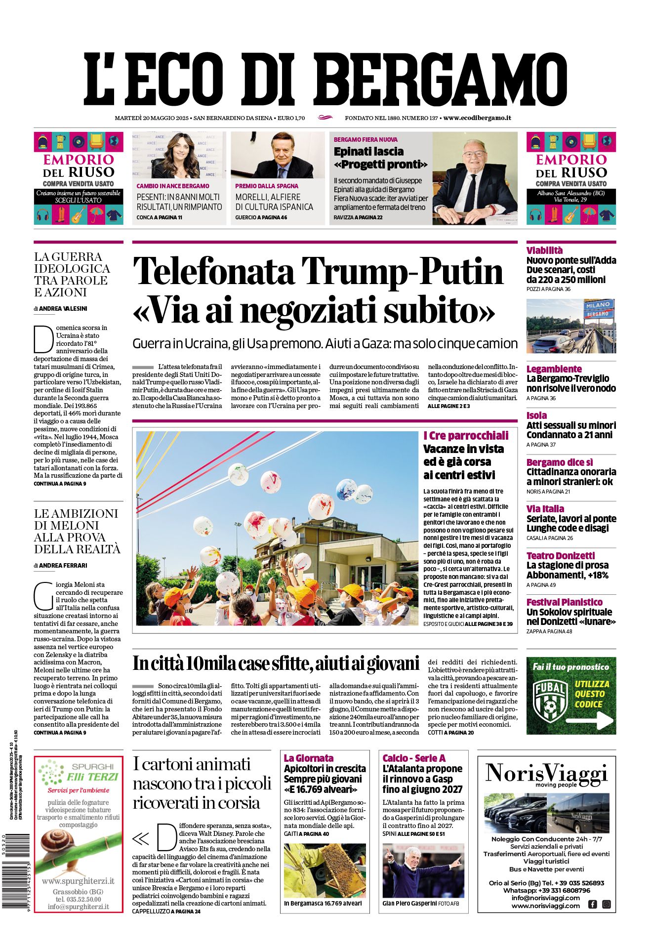 Prima-pagina-eco-di-bergamo-edizione-di-oggi-20-05-2025