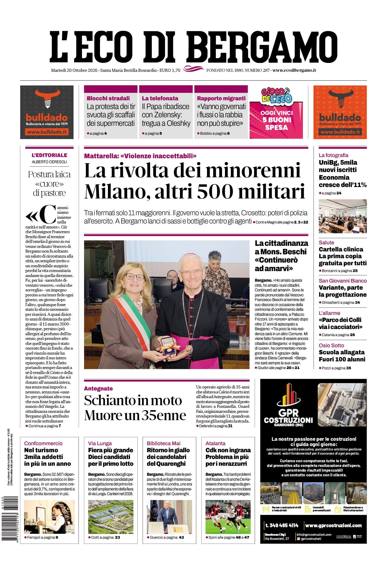 Prima-pagina-eco-di-bergamo-edizione-di-oggi-20-10-2026