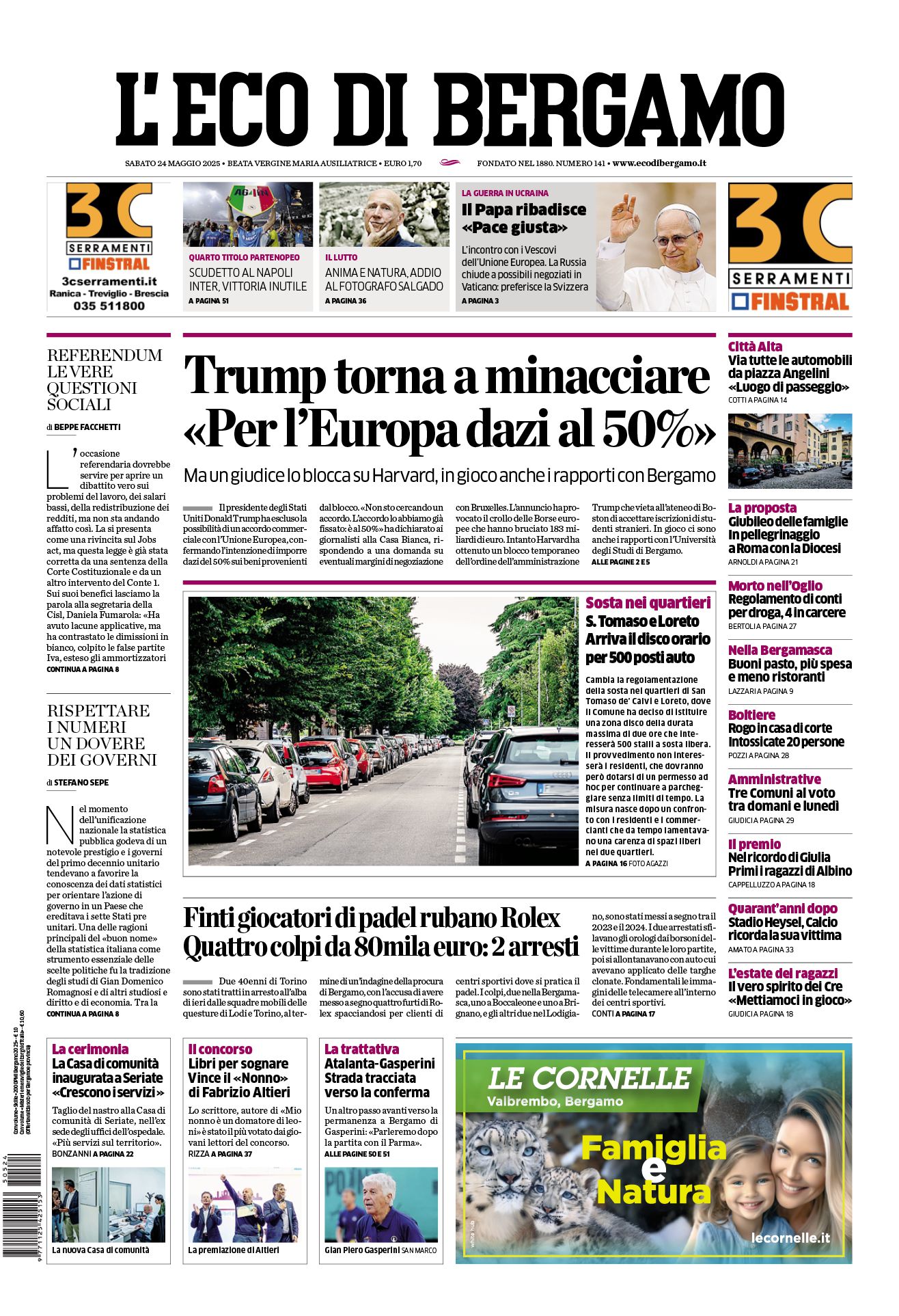 Prima-pagina-eco-di-bergamo-edizione-di-oggi-24-05-2025
