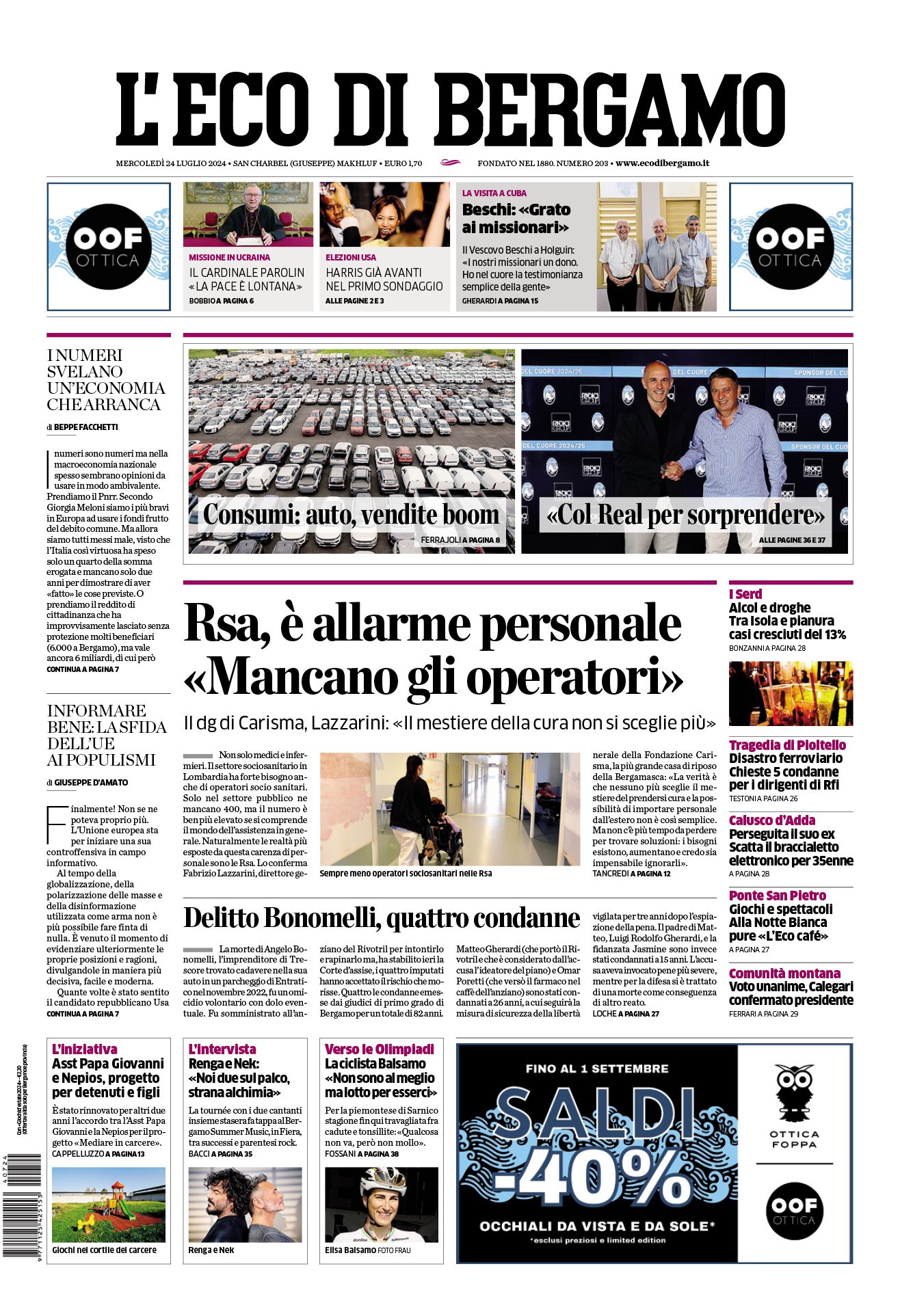 Prima-pagina-eco-di-bergamo-edizione-di-oggi-24-07-2024
