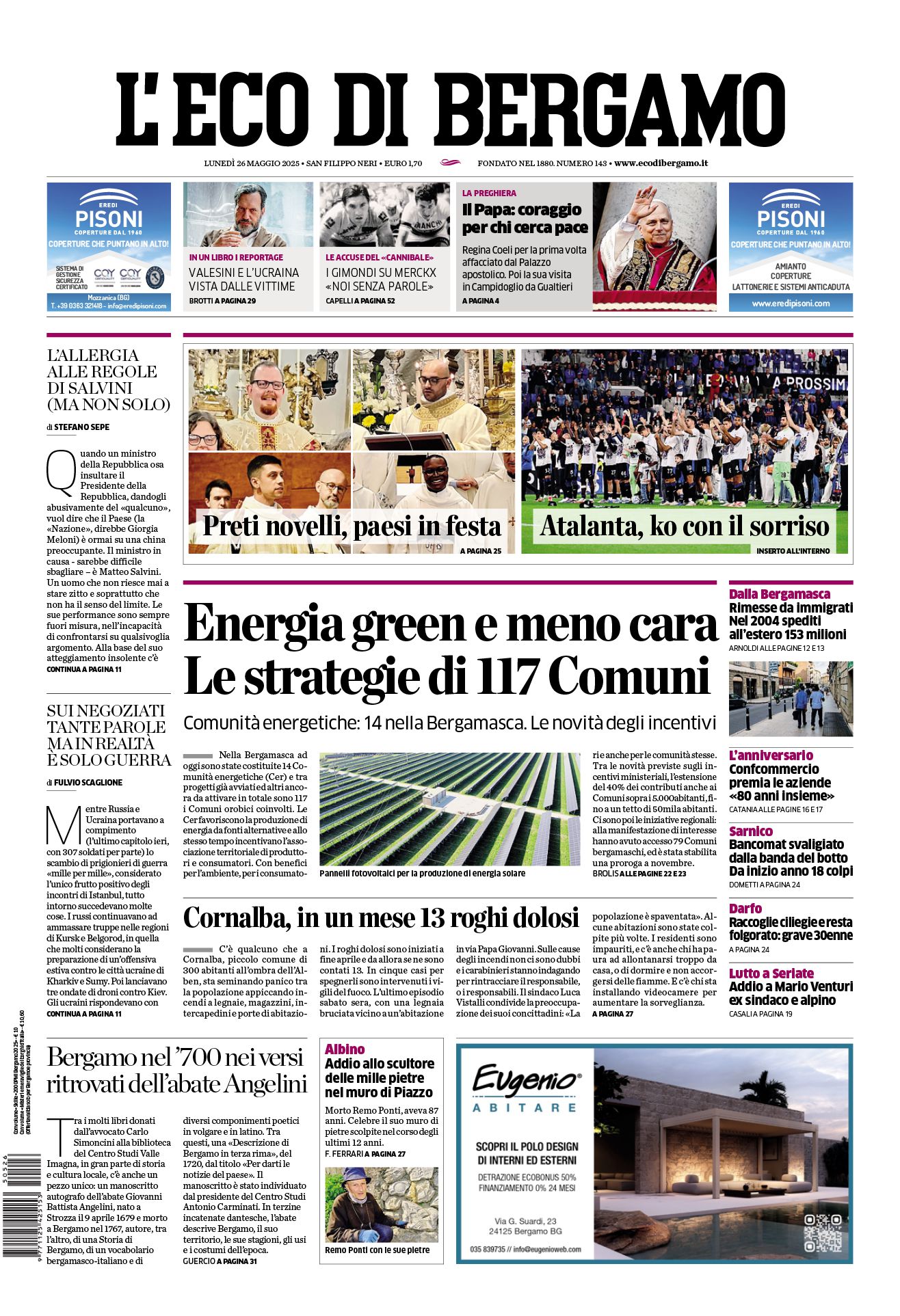 Prima-pagina-eco-di-bergamo-edizione-di-oggi-26-05-2025
