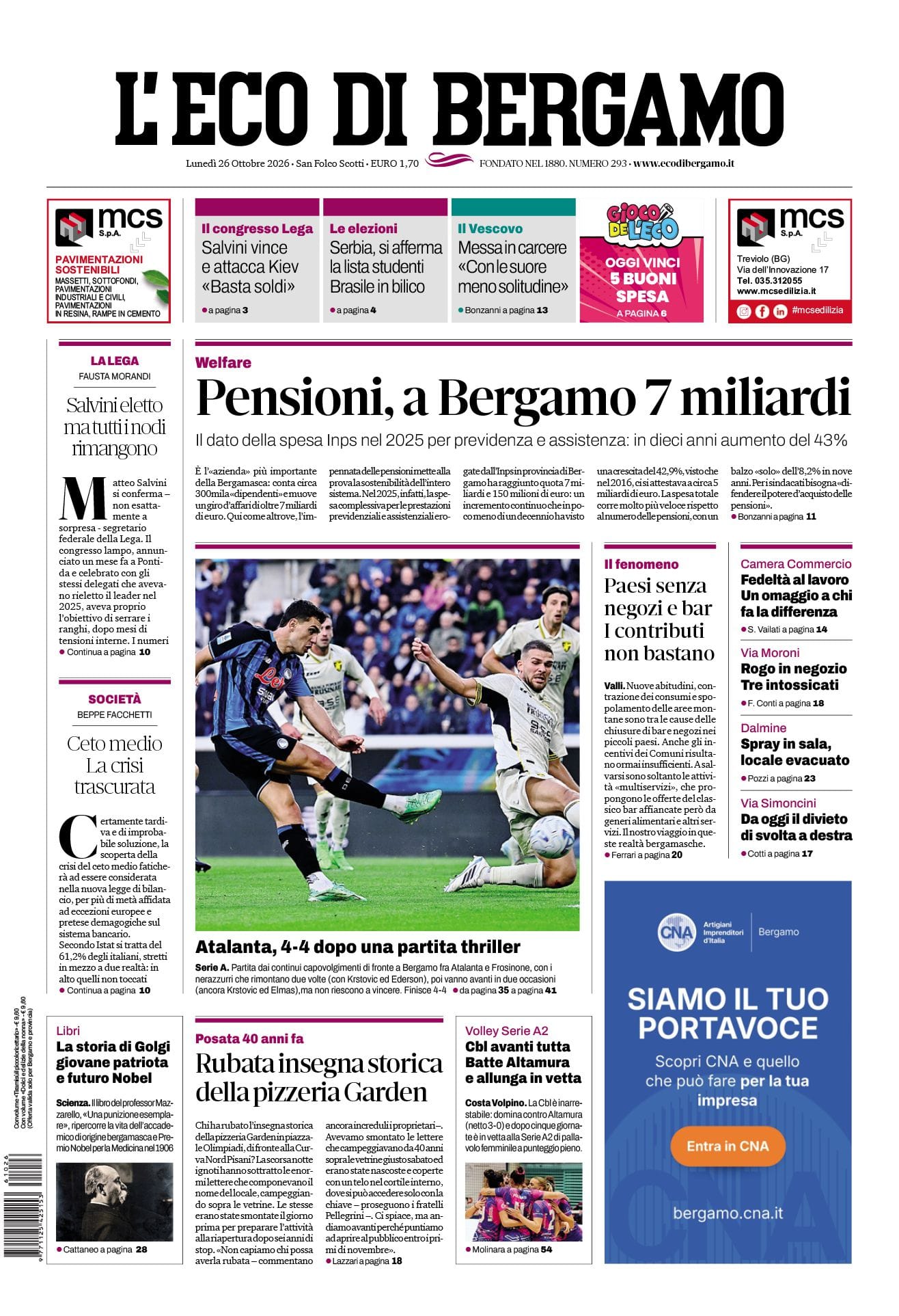 Prima-pagina-eco-di-bergamo-edizione-di-oggi-26-10-2026