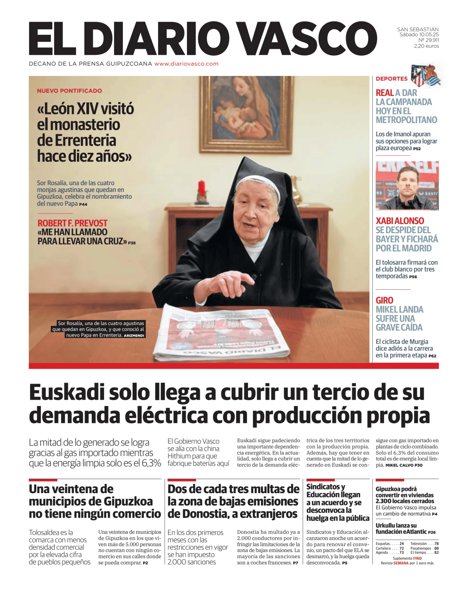 Prima-pagina-el-diario-vasco-oggi-edizione-di-oggi-20250510