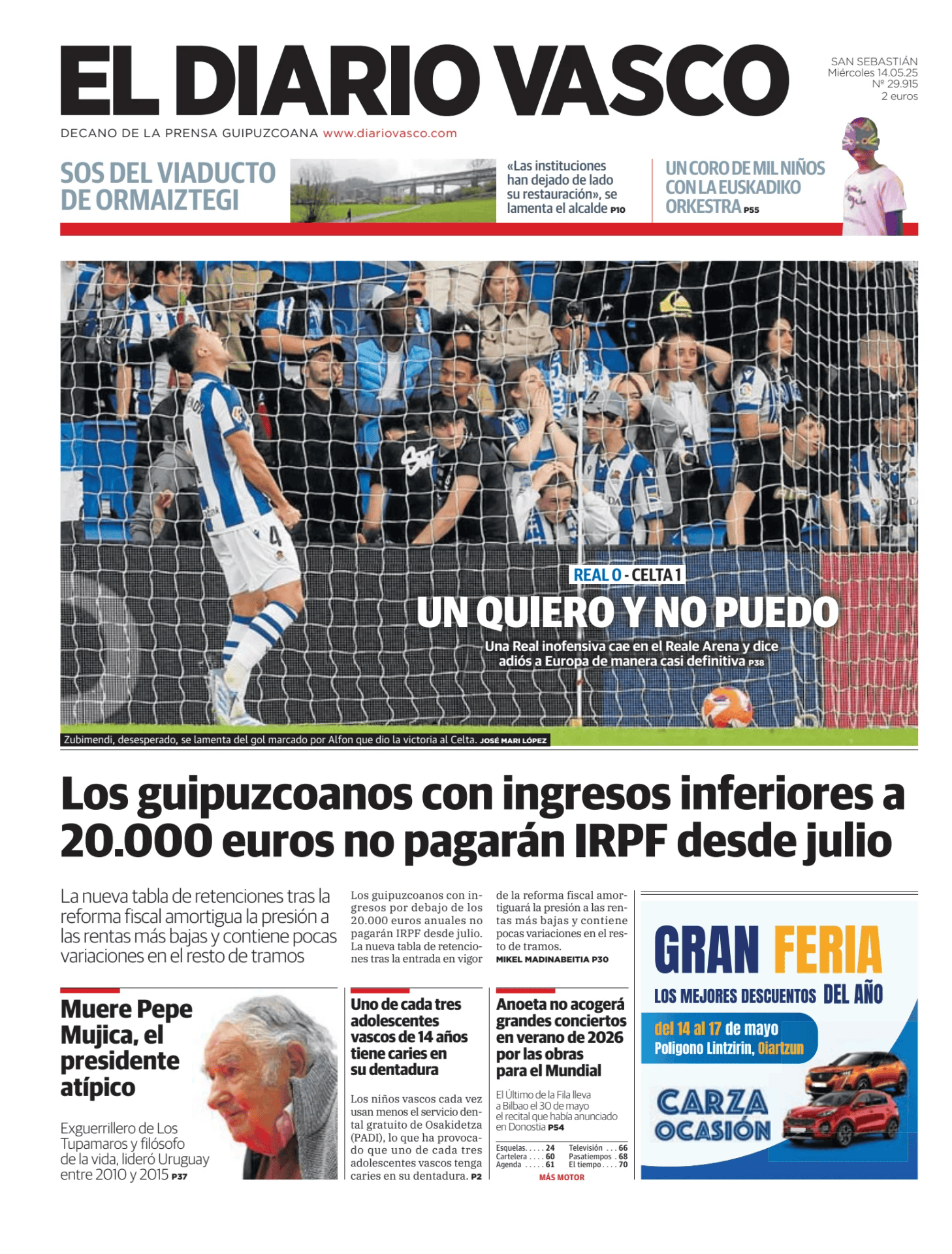 Prima-pagina-el-diario-vasco-oggi-edizione-di-oggi-20250514