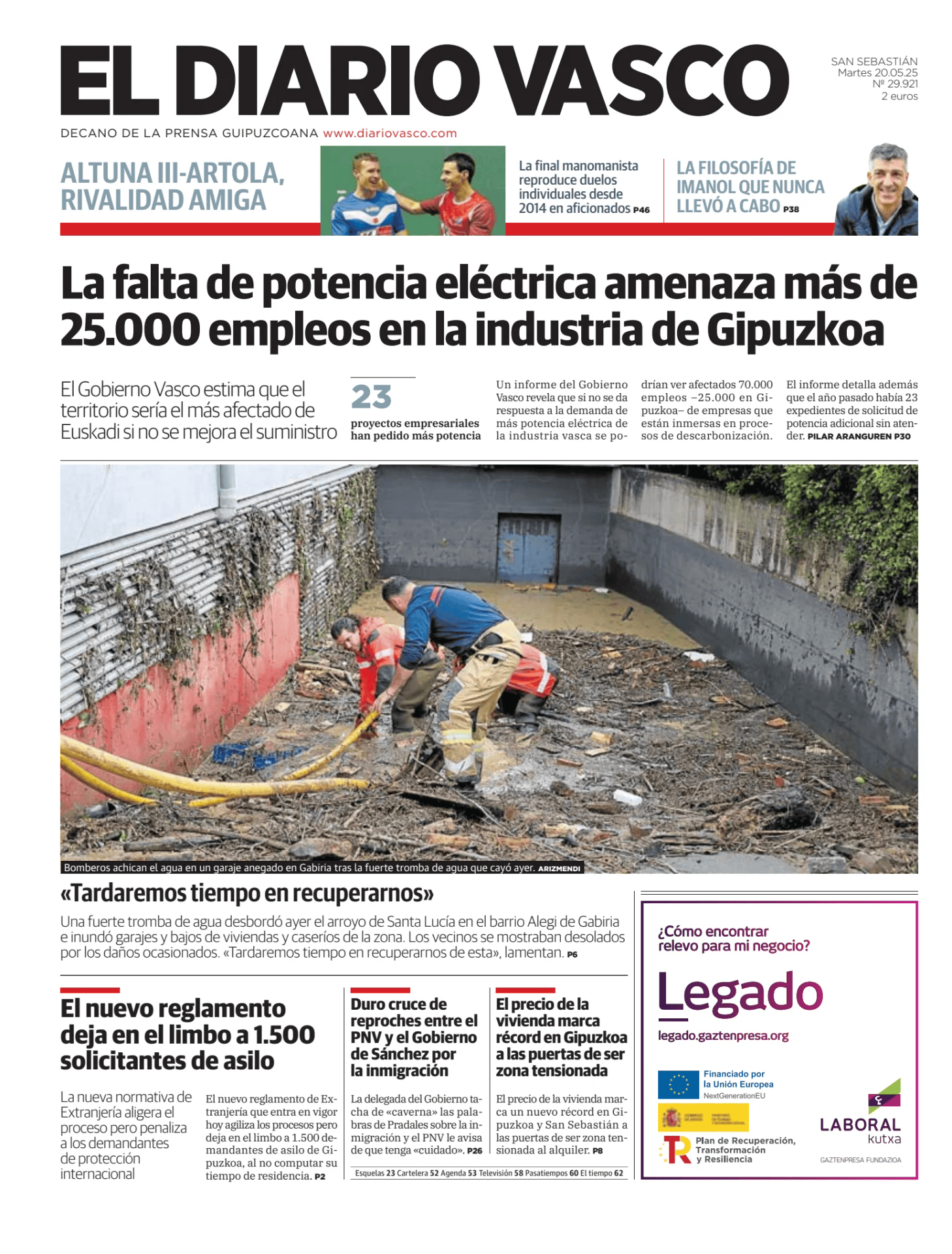 Prima-pagina-el-diario-vasco-oggi-edizione-di-oggi-20250520