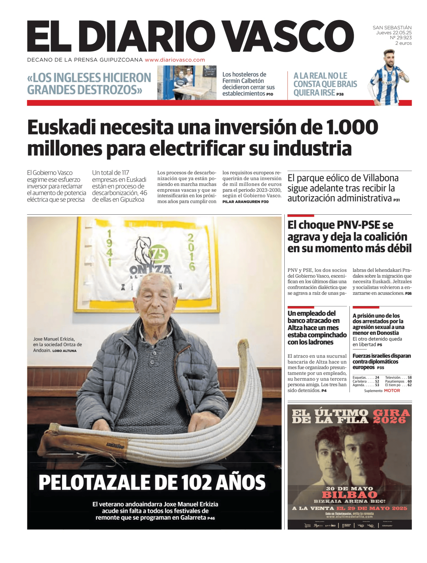 Prima-pagina-el-diario-vasco-oggi-edizione-di-oggi-20250522