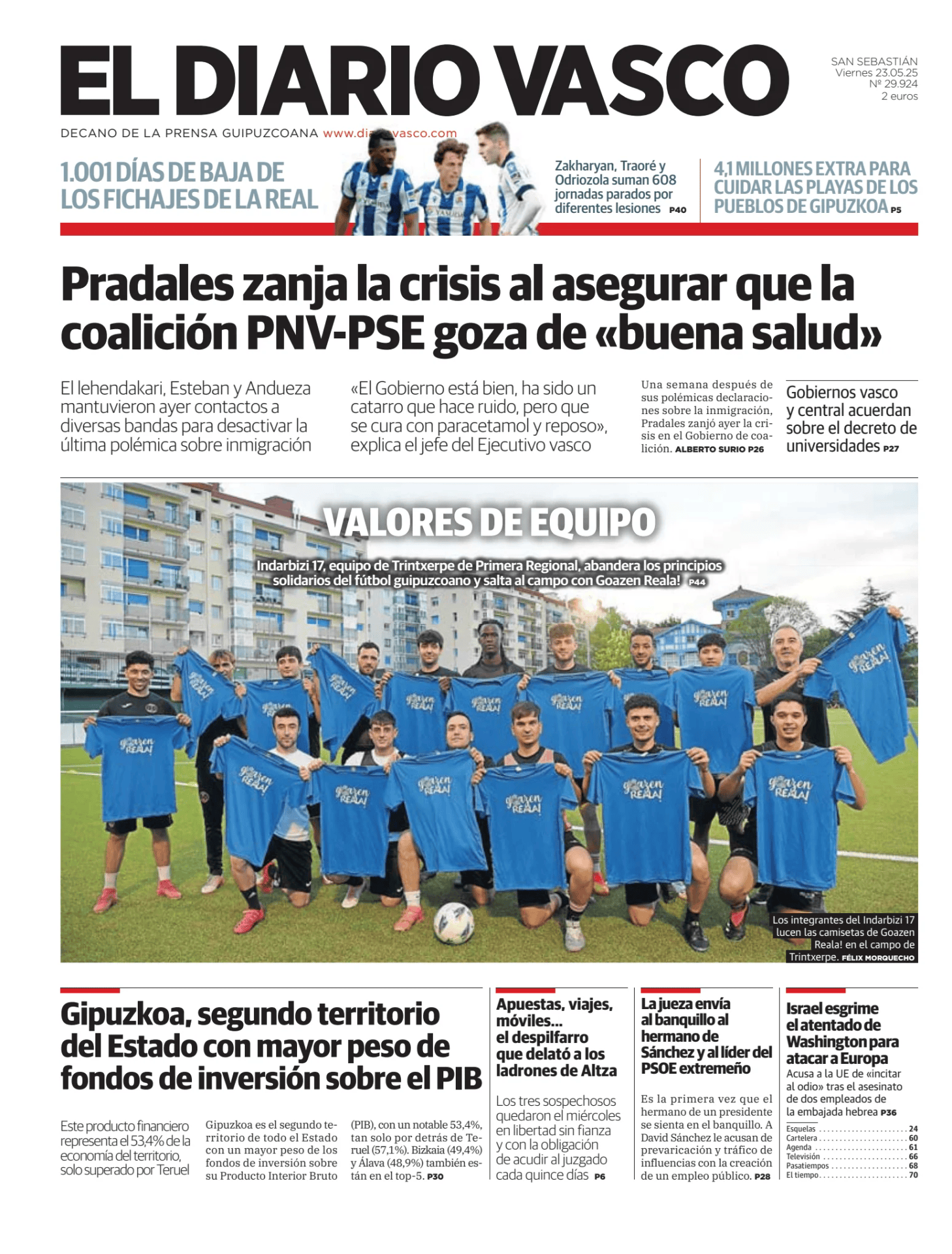 Prima-pagina-el-diario-vasco-oggi-edizione-di-oggi-20250523