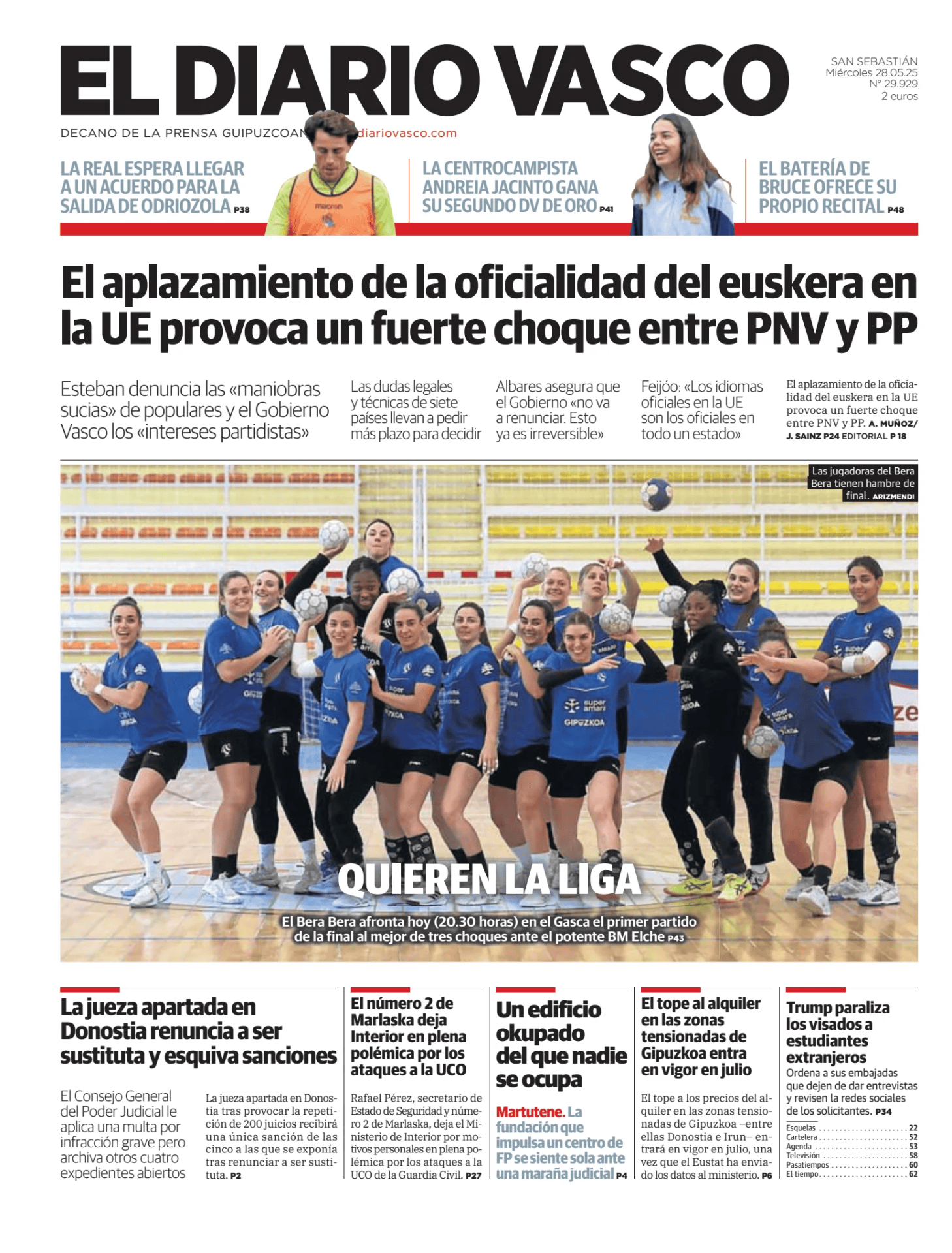 Prima-pagina-el-diario-vasco-oggi-edizione-di-oggi-20250528