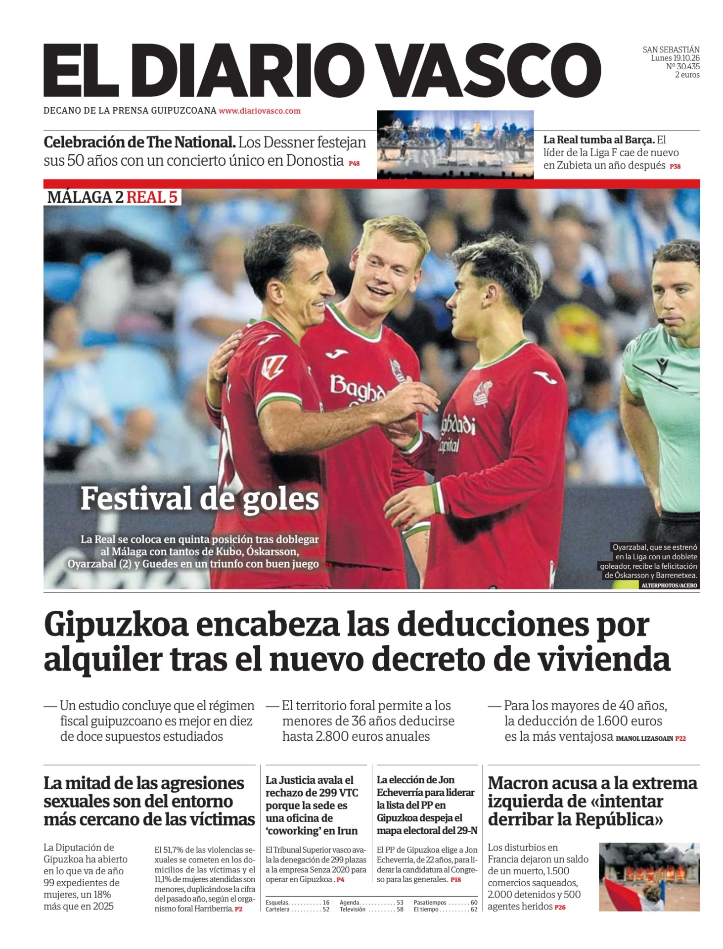 Prima-pagina-el-diario-vasco-oggi-edizione-di-oggi-20261019
