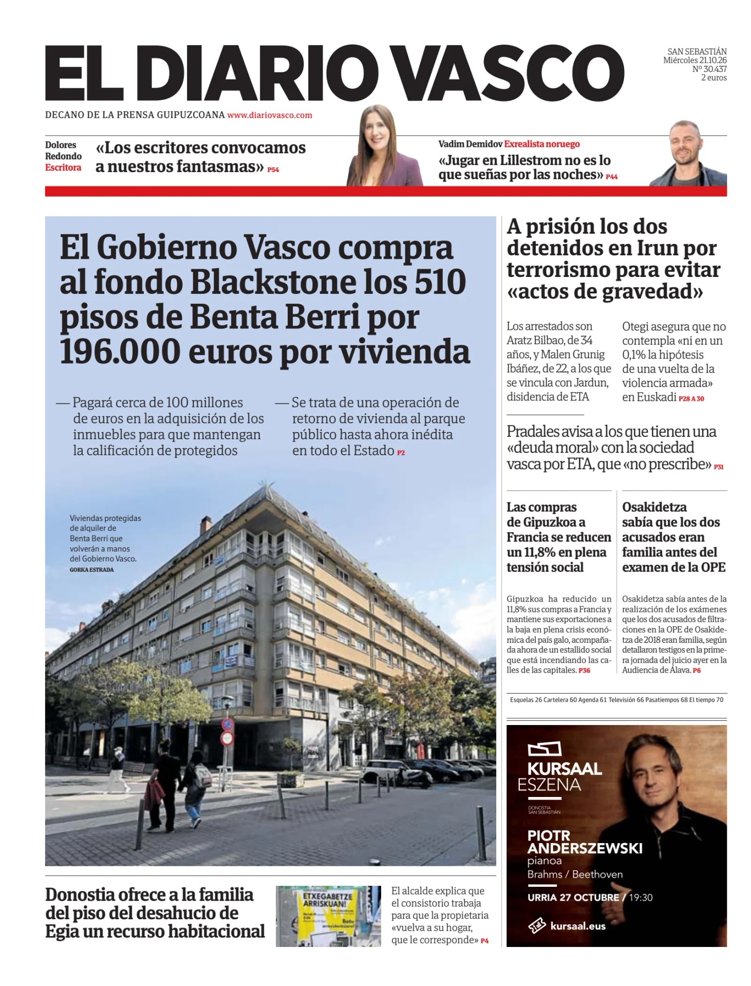 Prima-pagina-el-diario-vasco-oggi-edizione-di-oggi-20261021